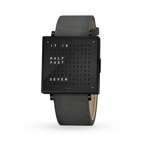 Qlocktwo 39Mm Leather Black Steel Wristwatch by Biegert and Funk