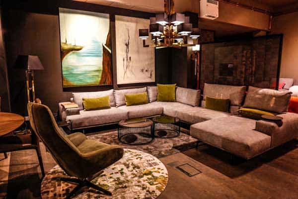Sofa armchair coffee table FCI showroom