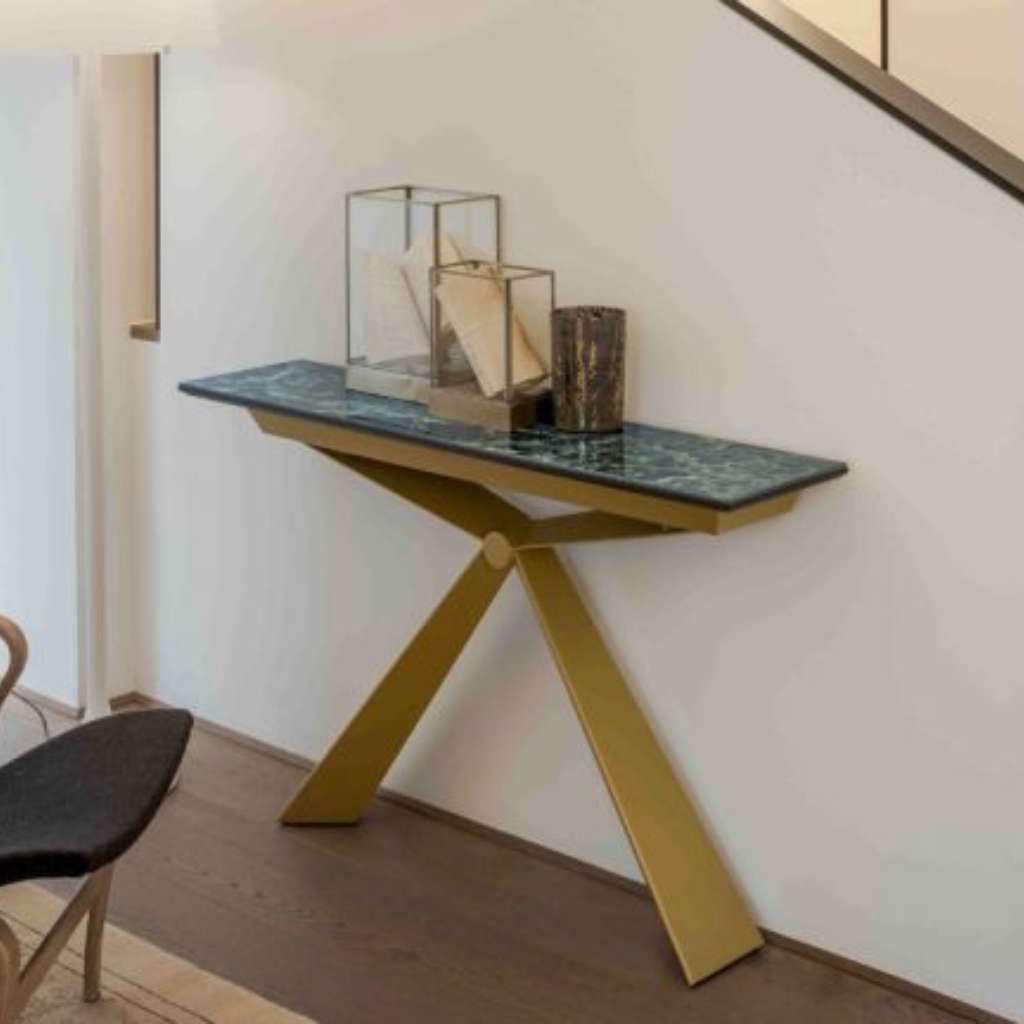 Altacom contemporary console table with geometric design in interior space.