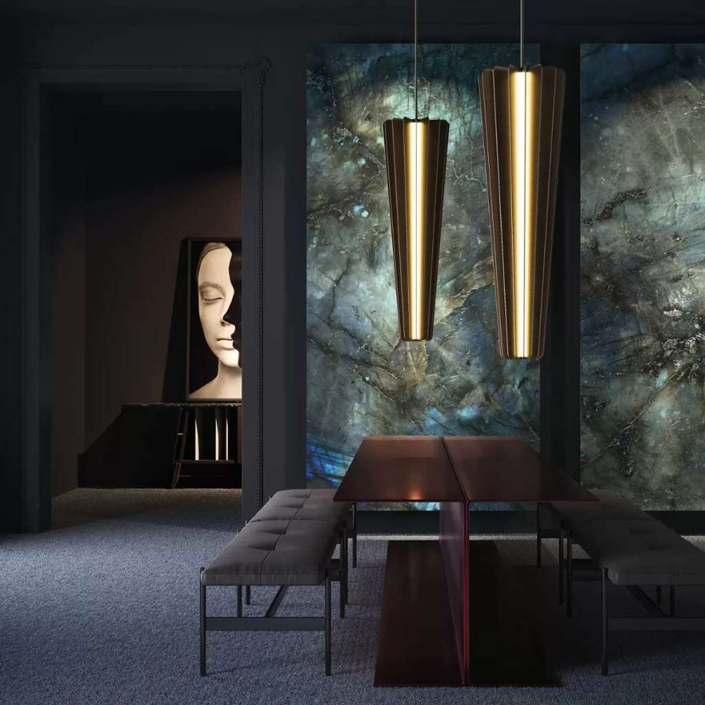 Tecnografica's luxurious lighting fixtures illuminating an elegant space.