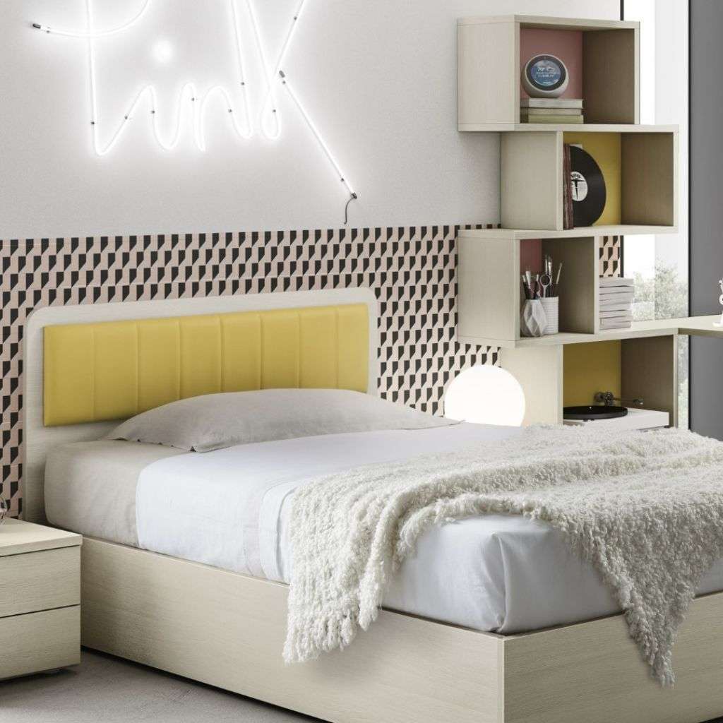 Furbambini trendy bedroom with a pop of color and modern storage solutions.