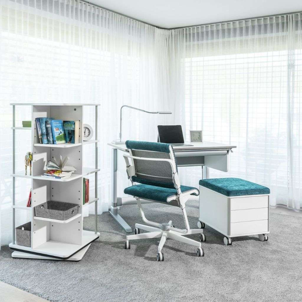 Bright and functional workspace featuring Moll’s stylish desk and chair combo.
