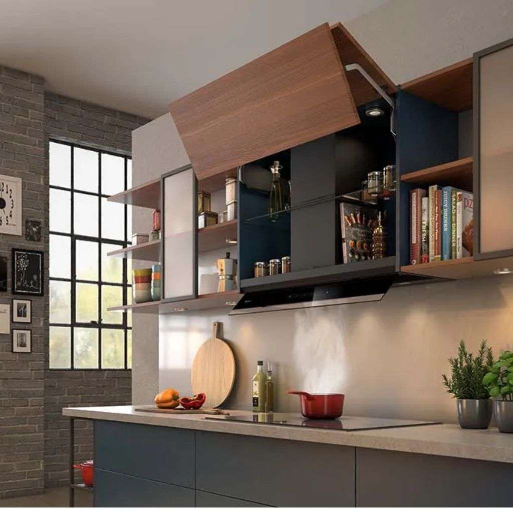 Neff extractor fan integrated into a stylish kitchen setup.