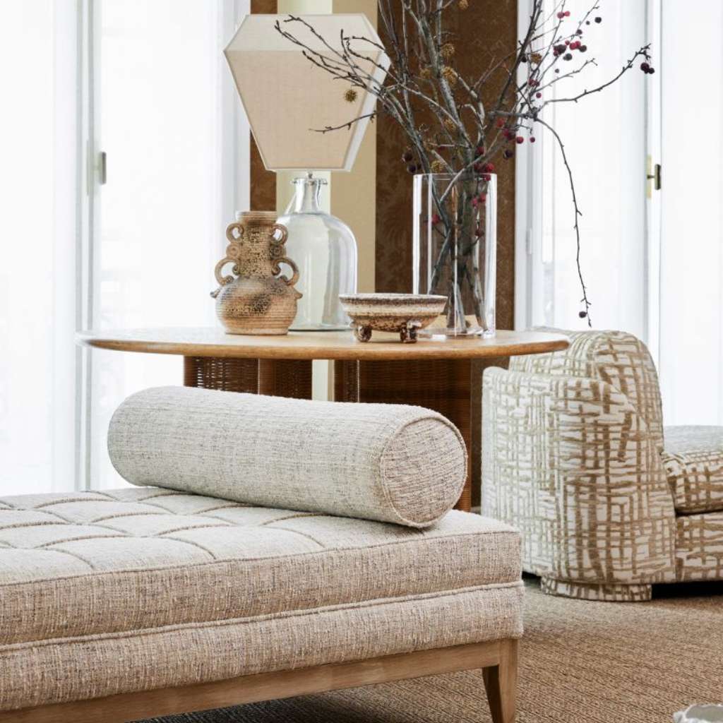 Nobilis minimalist daybed with textured fabric, offering a serene ambiance.