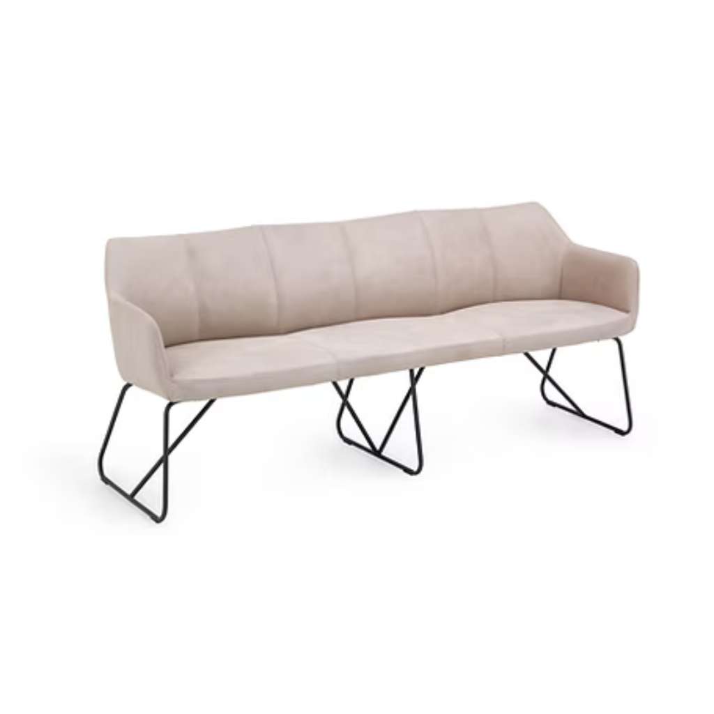 Nou pinl velvet bench luxury feel, ideal for modern interiors.