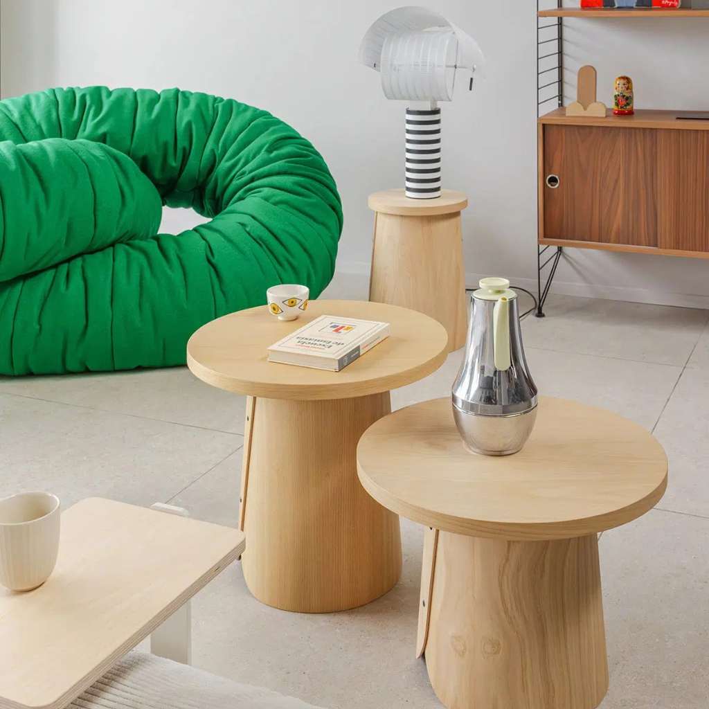 Sancal minimalist coffee table with natural wood in contemporary space