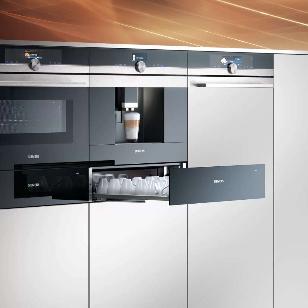 Siemens coffee machine integrated with kitchen appliances for modern living.