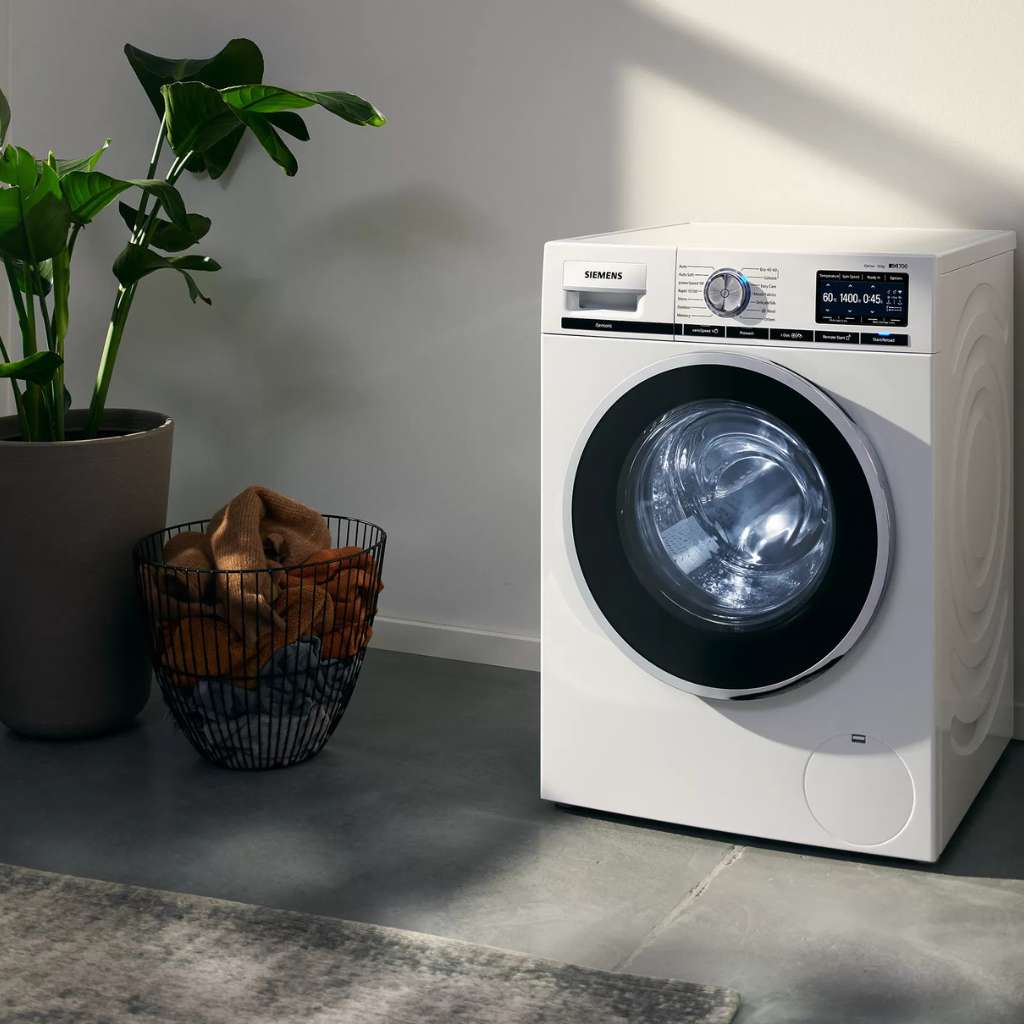 Siemens laundry machine in a modern setting with minimalist design.