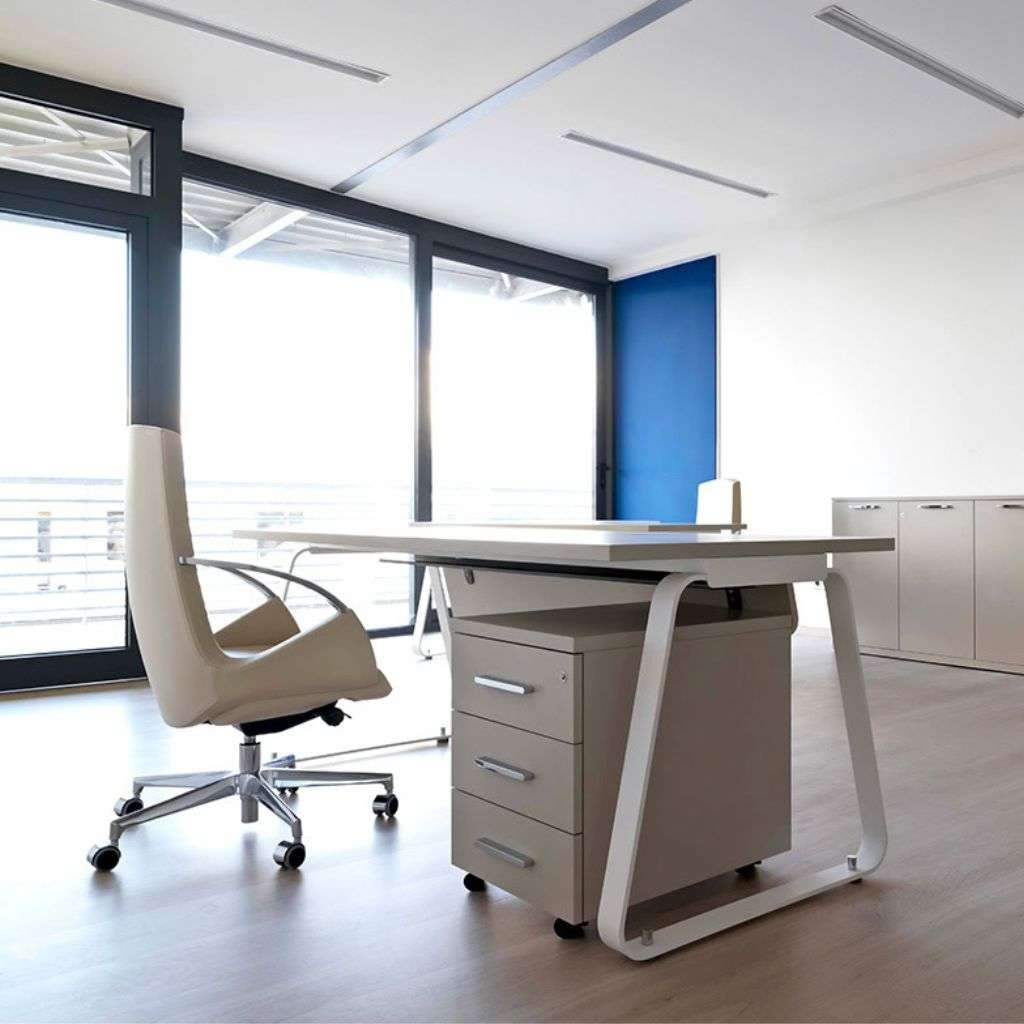 Contemporary workspace with Uffix office furniture, perfect for a sleek and productive setting.
