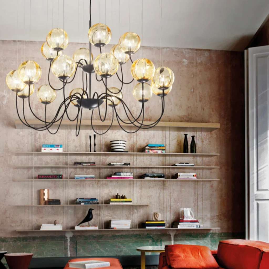 Vistosi luxury glass chandelier with intricate detailing, offering a sophisticated glow to modern spaces.