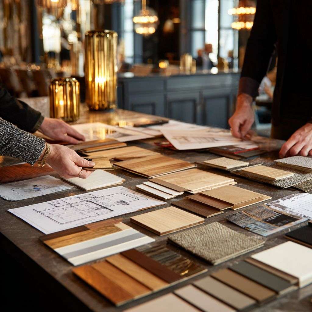 Bespoke joinery selection with various wood finishes for a custom design.