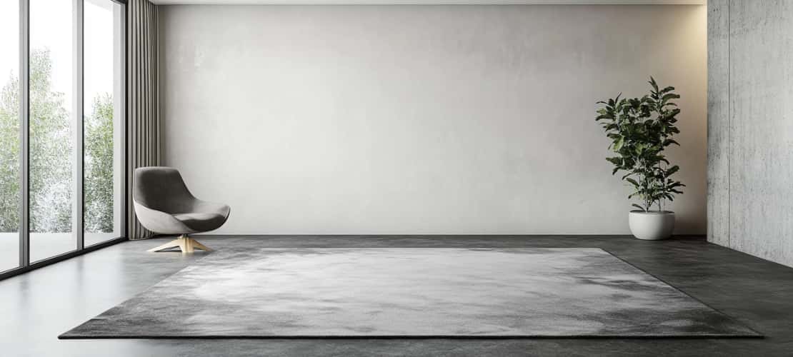 Luxury grey silk flat weave rug placed in a minimalist-styled room for a sophisticated look.