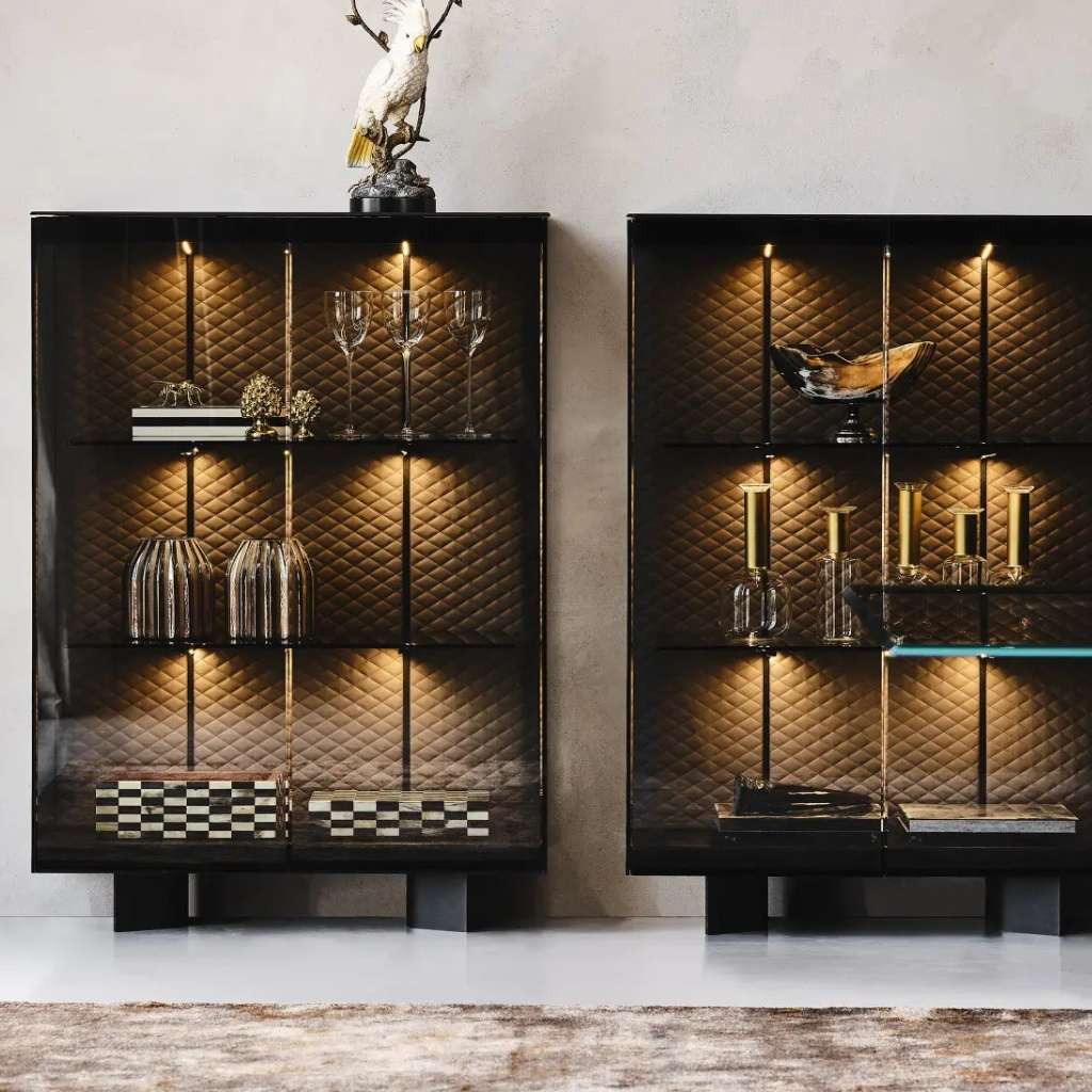 Modern display cabinet with storage, perfect for antique art and glassware placement