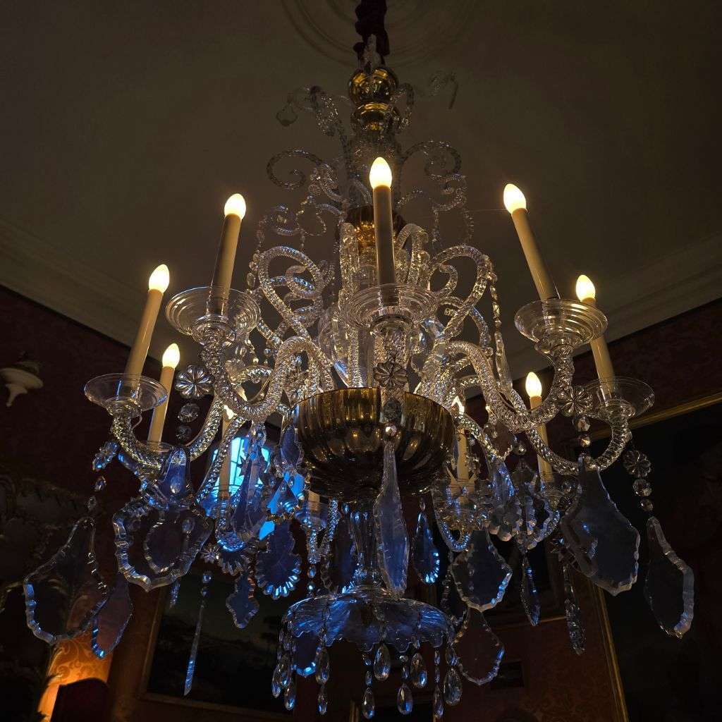 Crystal chandelier with decorative lighting in luxury interior at Chelsea Harbour