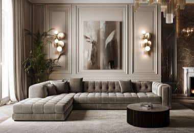 Bespoke sofa with classic tufted design in elegant living room