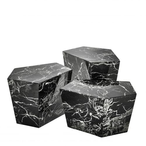 Prudential Set Of 3 Black Faux Marble Coffee Table by Eichholtz