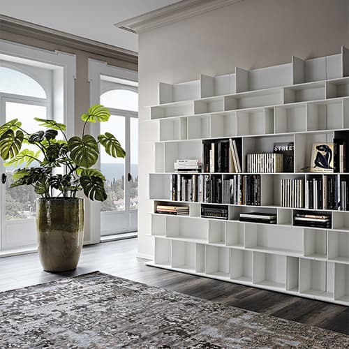 Wally Bookcase in Oyester Lacquered Embossed | Quick Ship