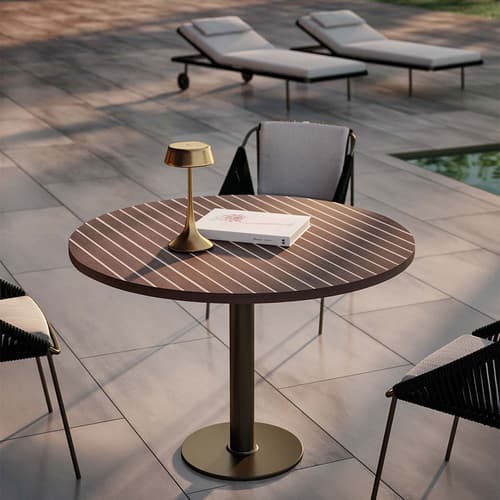 Wood Round Outdoor Table by Rugiano