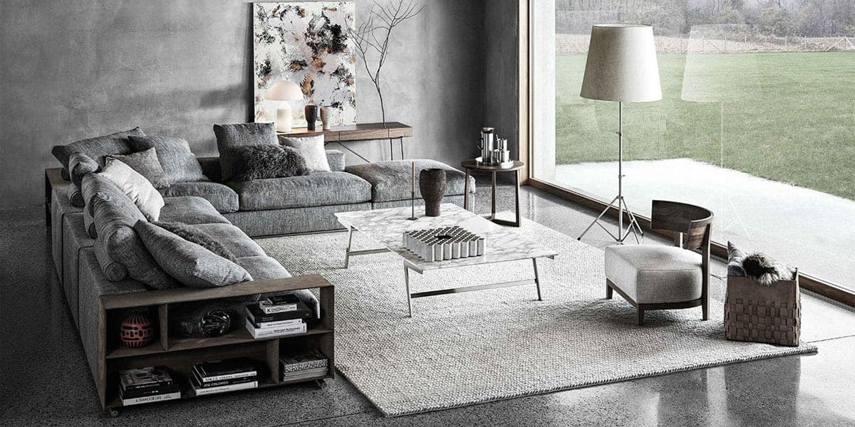 FCI London Flexform linen-upholstered sofa; relaxed luxury for modern living.