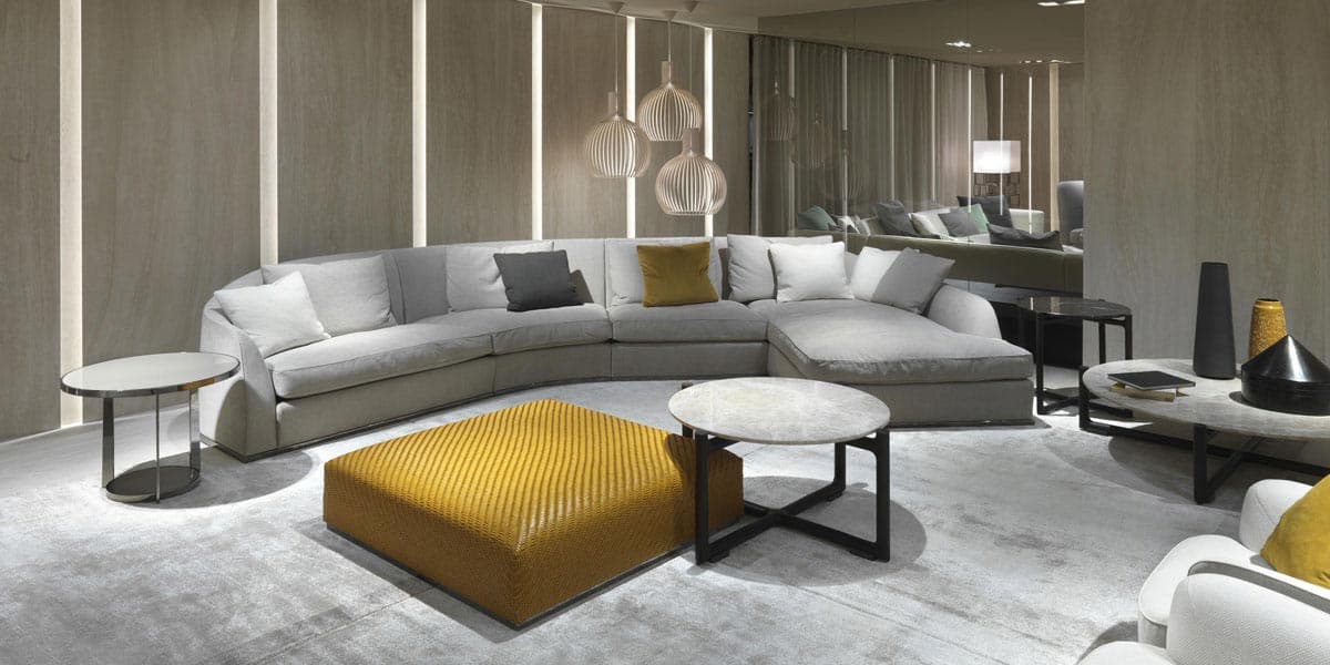 FCI London favourite Flexform modular fabric sofa with generous cushions and poise.