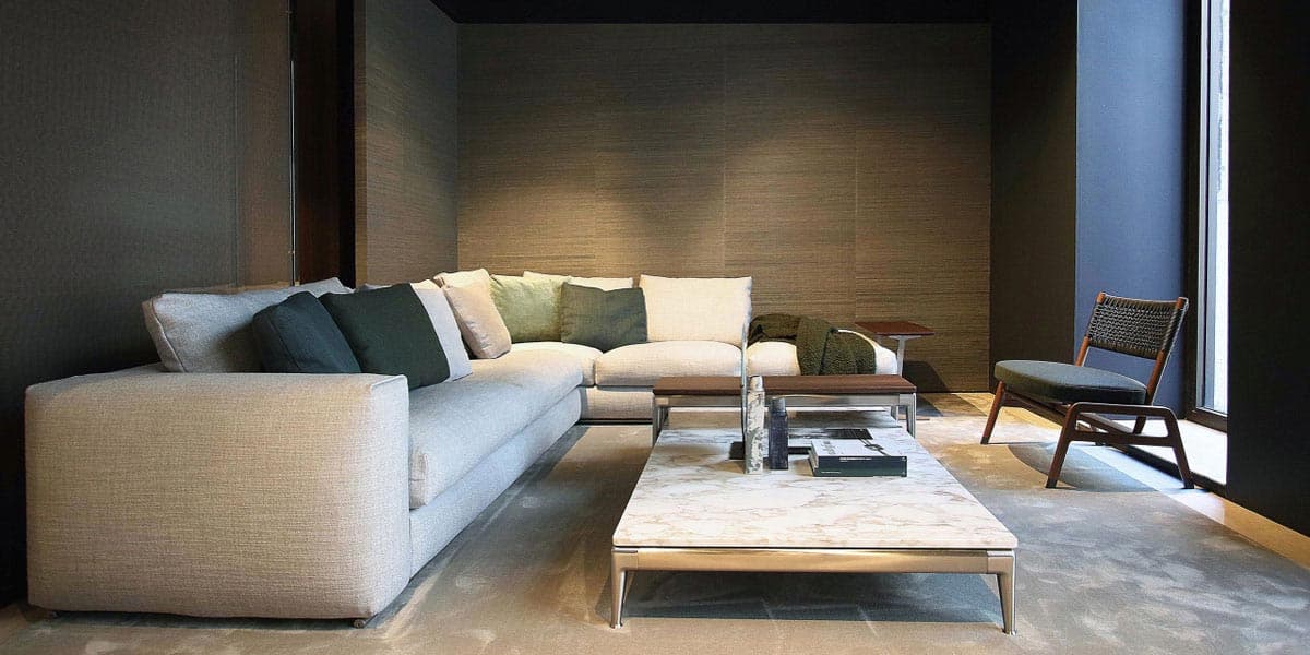 FCI London Flexform sectional sofa with modular layout and supportive seat depth.