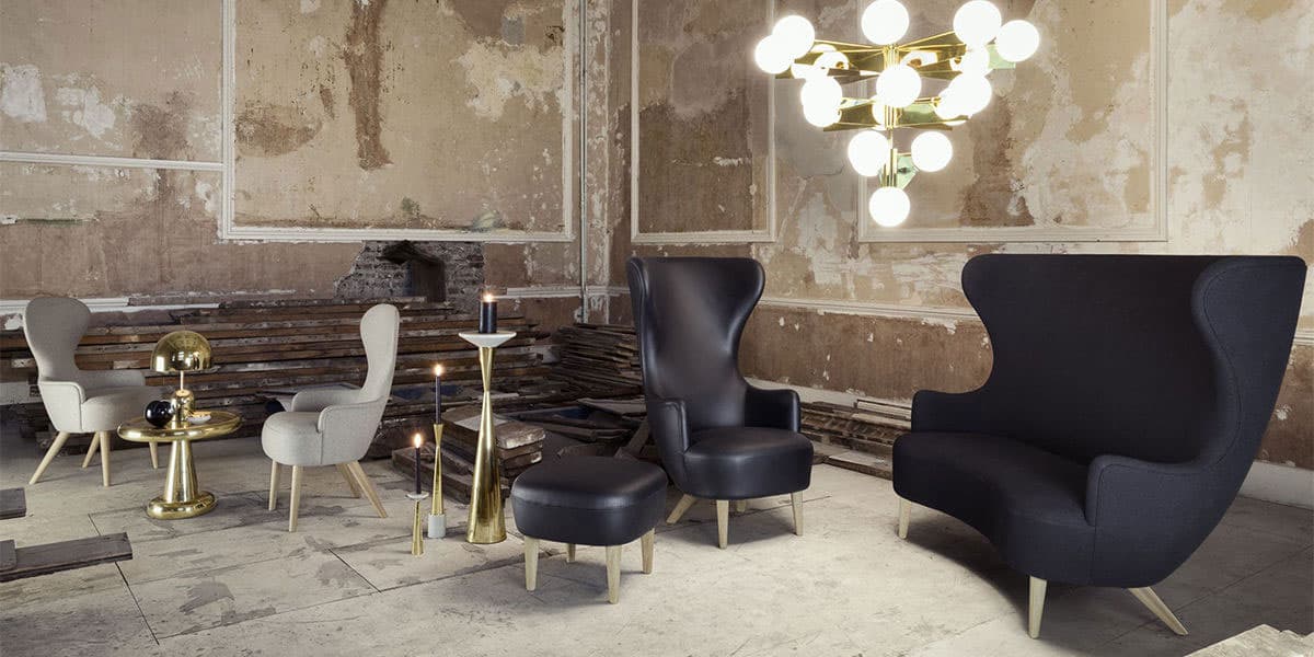 FCI London leather statement sofa; tailored seams and refined, modern proportions.