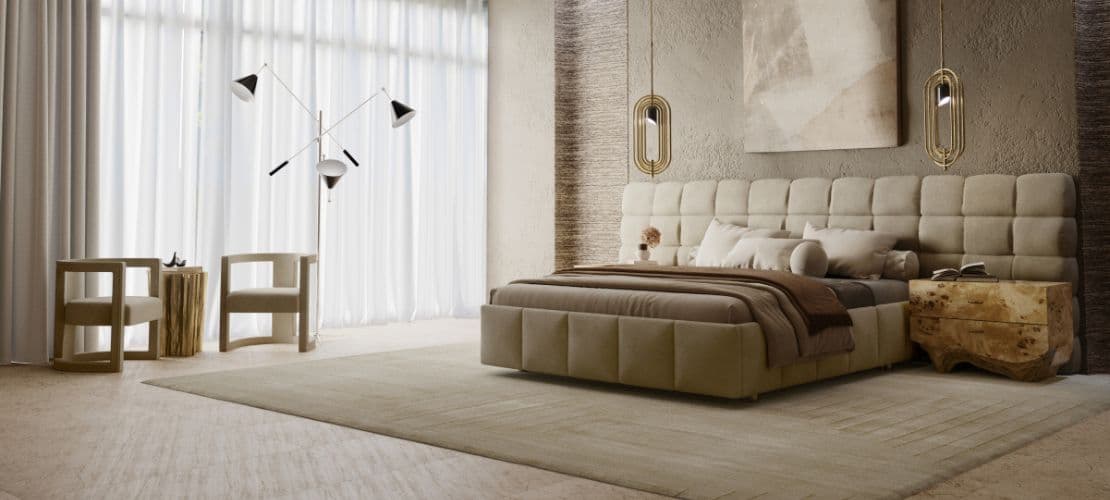 Brabbu's neutral-toned bedroom set showcases timeless elegance with modern design elements.