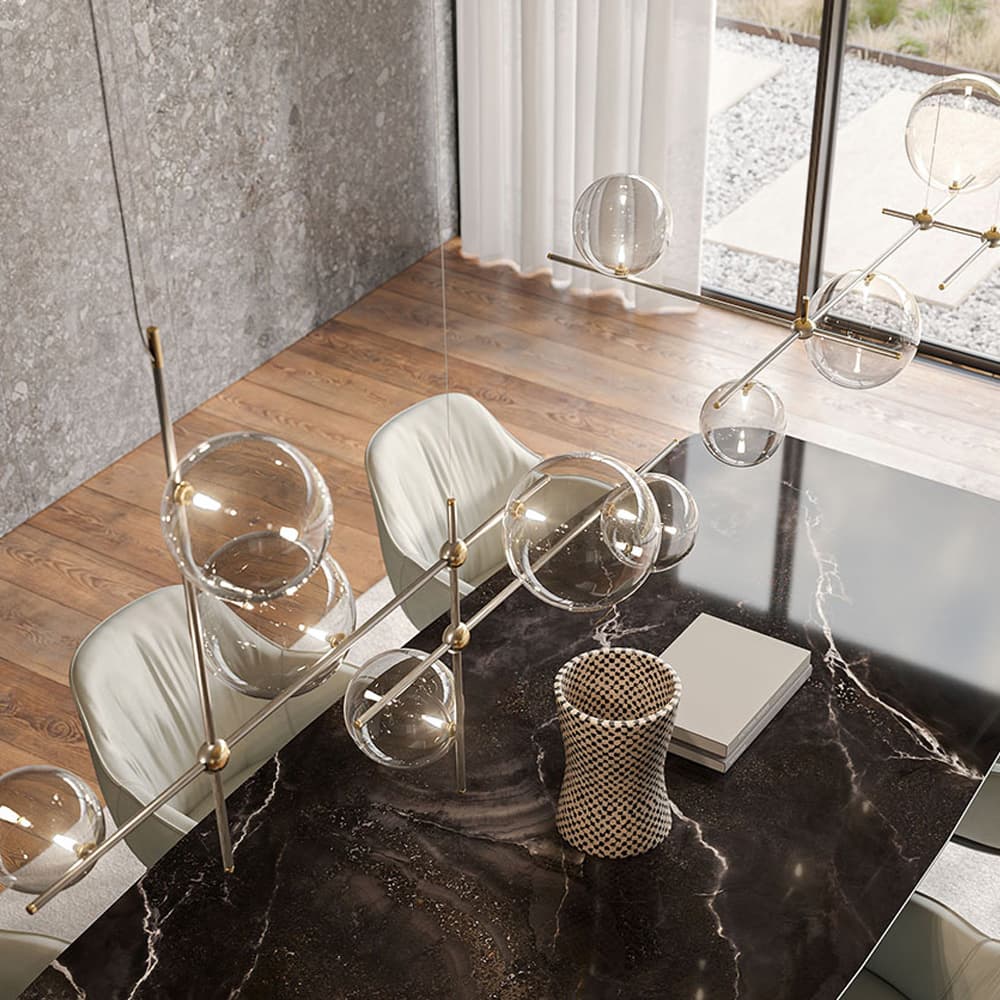 Bloom ceiling lamp with borosilicate crystal spheres and brushed brass accents by FCI London