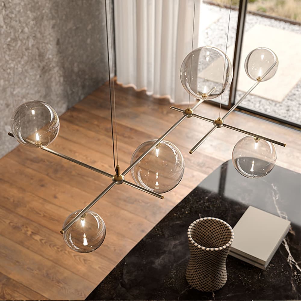 Close-up view of Bloom ceiling lamp showcasing intersecting metal branches by FCI London