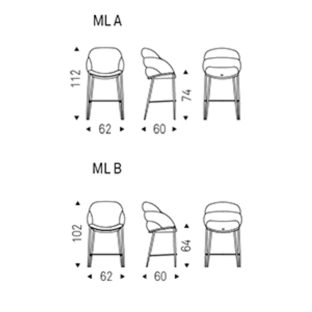 Camilla bar stool with titanium metal frame and comfortable upholstered seat