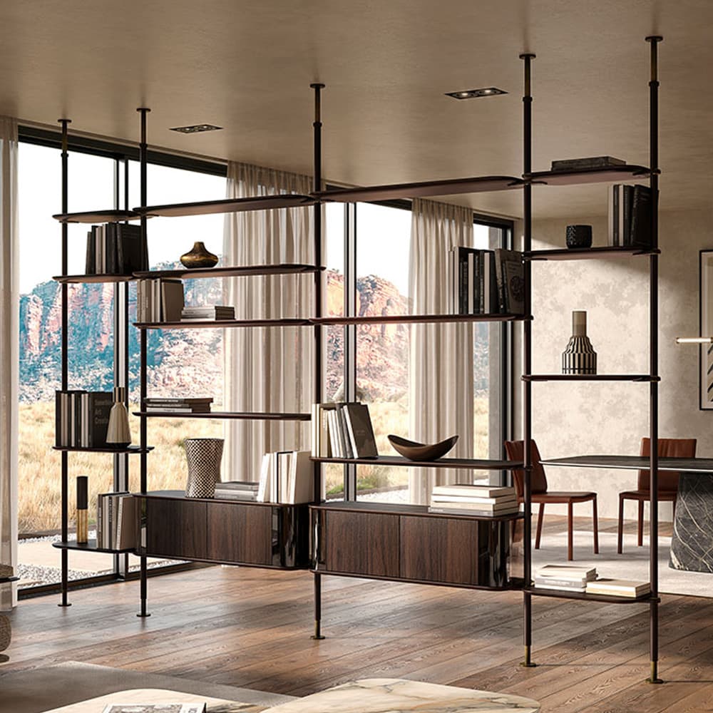 Stylish Harbour bookcase with a modular design and curved wooden shelves by Cattelan Italia FCI London