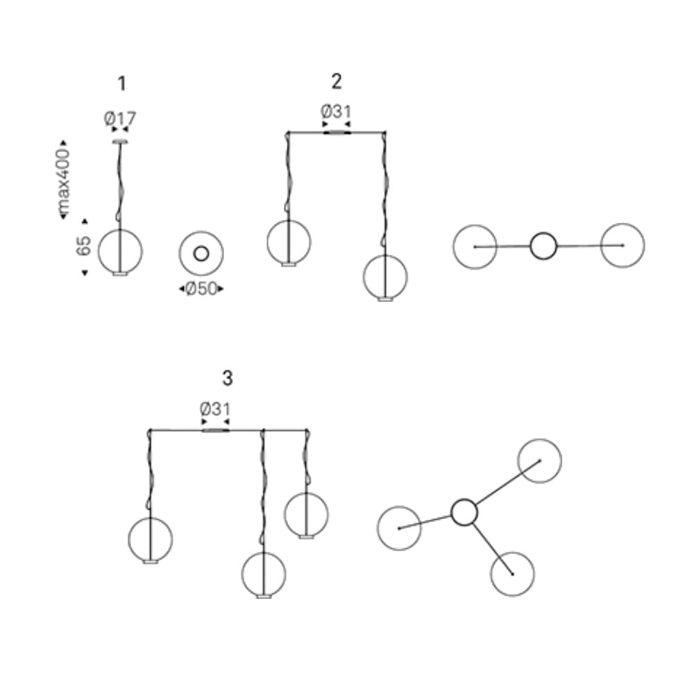 Side view of the Ohay ceiling lamp showing sleek metal ring and chrome ceiling plate from FCI London