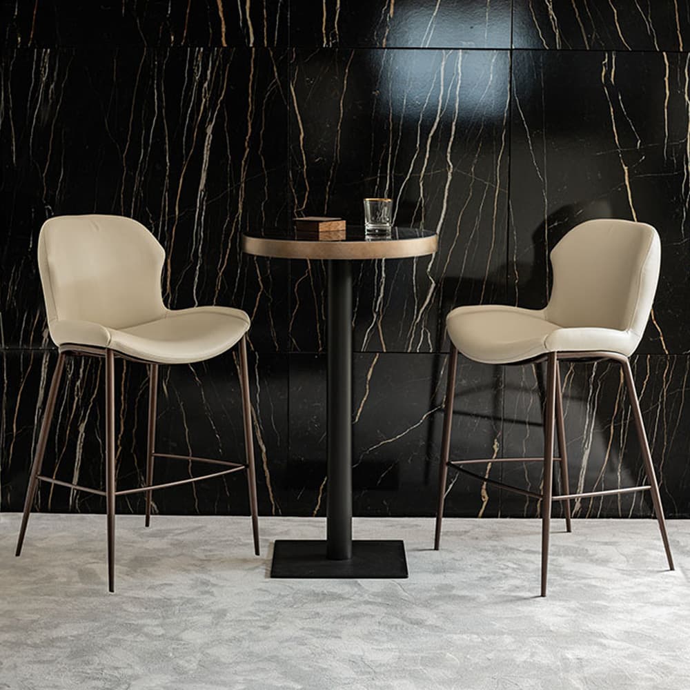 Close-up of Rachel bar stool with soft edges and geometric design details