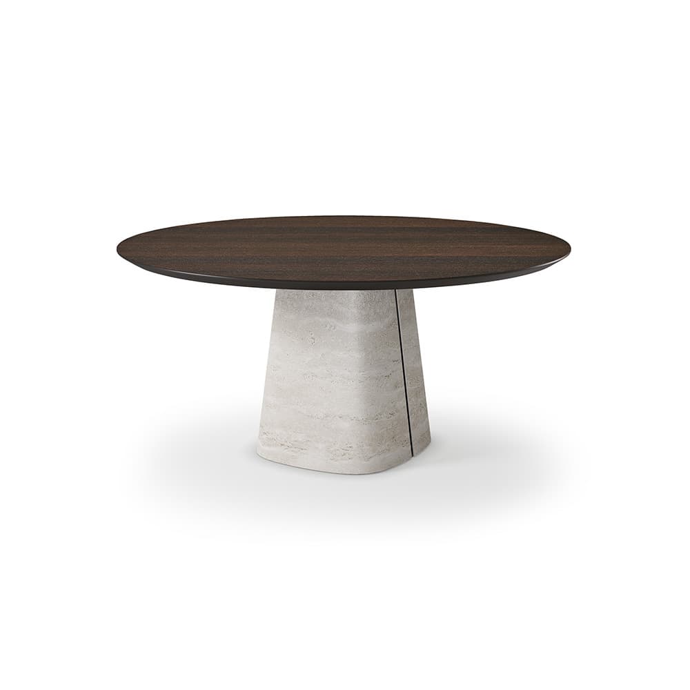 Close-up of Rado wood round dining table by Cattelan Italia featuring smooth wood finish