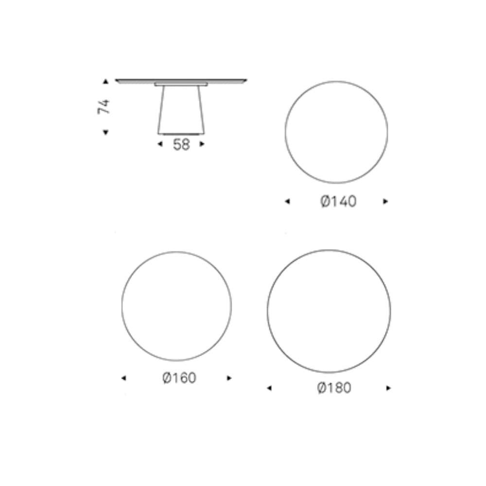 Side view of Rado wood round dining table by Cattelan Italia showcasing its sleek design
