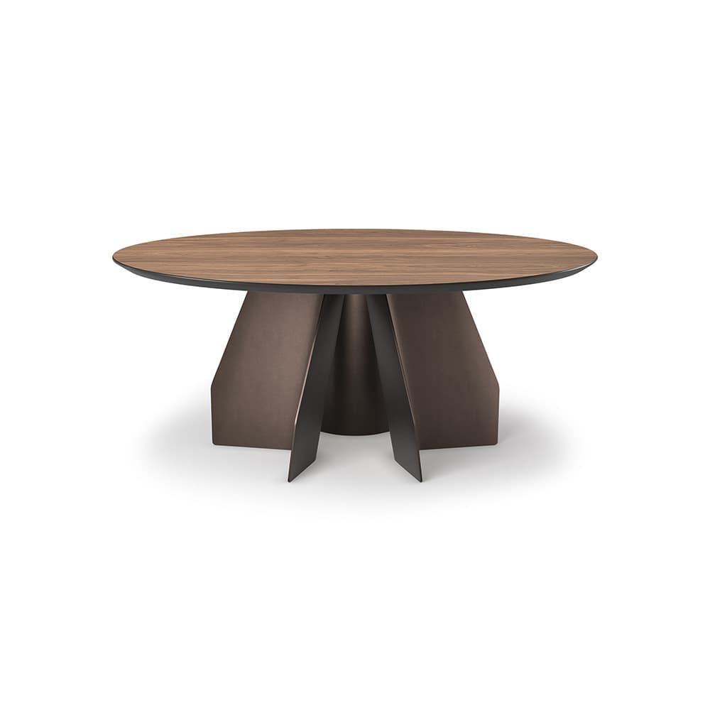 Senator round dining table with unique steel base and walnut top by FCI London