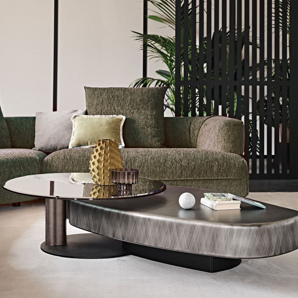 Side view of Arena long coffee table by Cattelan Italia at FCI London highlighting the details