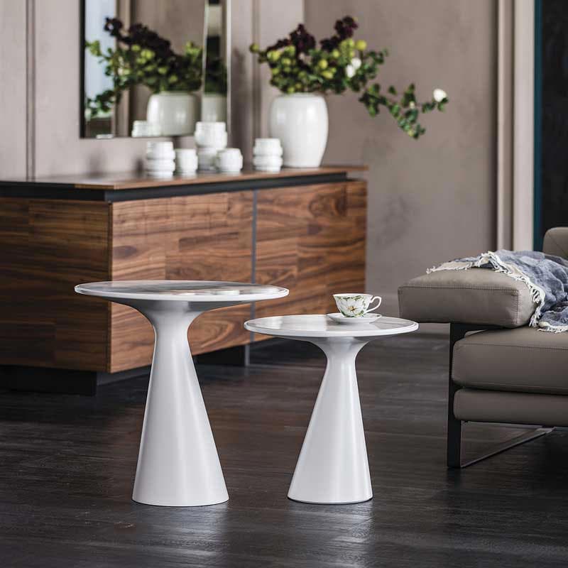 Peyote Keramik side table by Cattelan Italia, showing the marbled ceramic top and sleek base
