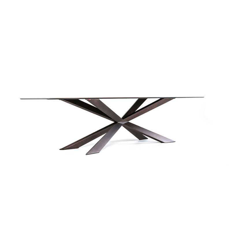 Close-up of Spyder Keramik table showcasing marble top and sleek base from Cattelan Italia