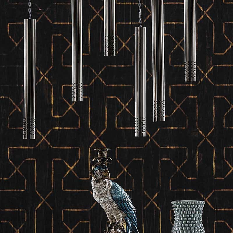 Different angle of Stilo Ceiling Lamp displaying its intricate steel craftsmanship at FCI London