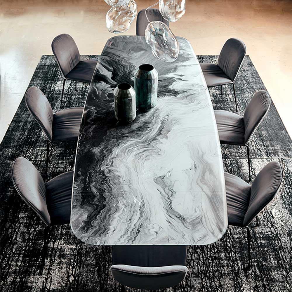 Full view of Stratos Crystalart dining table with modern aesthetic and glass top by Cattelan Italia FCI London
