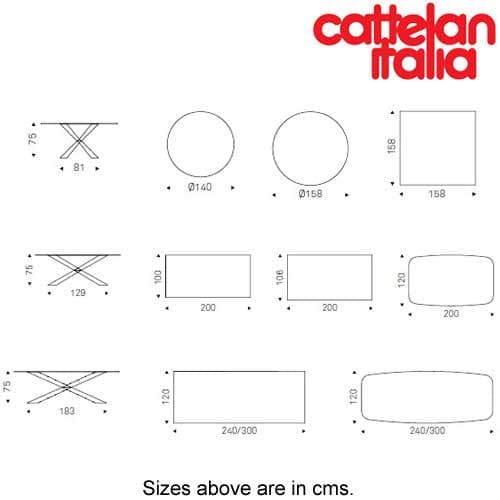 Spyder Keramik table by Cattelan Italia displaying detailed dimensions at FCI London