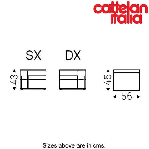 Technical diagram of Cattelan Italia club bedside table showing dimensions at FCI London