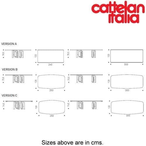 Technical drawing of the Skyline wood fixed table by Cattelan Italia available at FCI London.