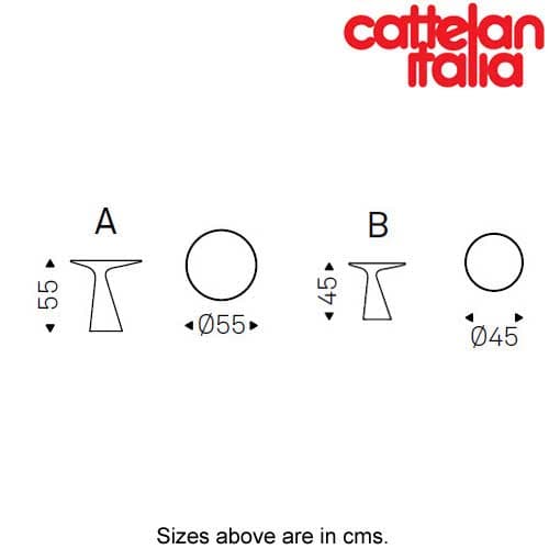 Technical Peyote Keramik side table by Cattelan Italia, highlighting its design details and dimensions