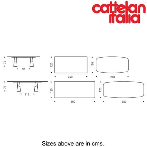 Technical drawing of Mad Max Keramik dining table by Cattelan Italia, showing measurements and details