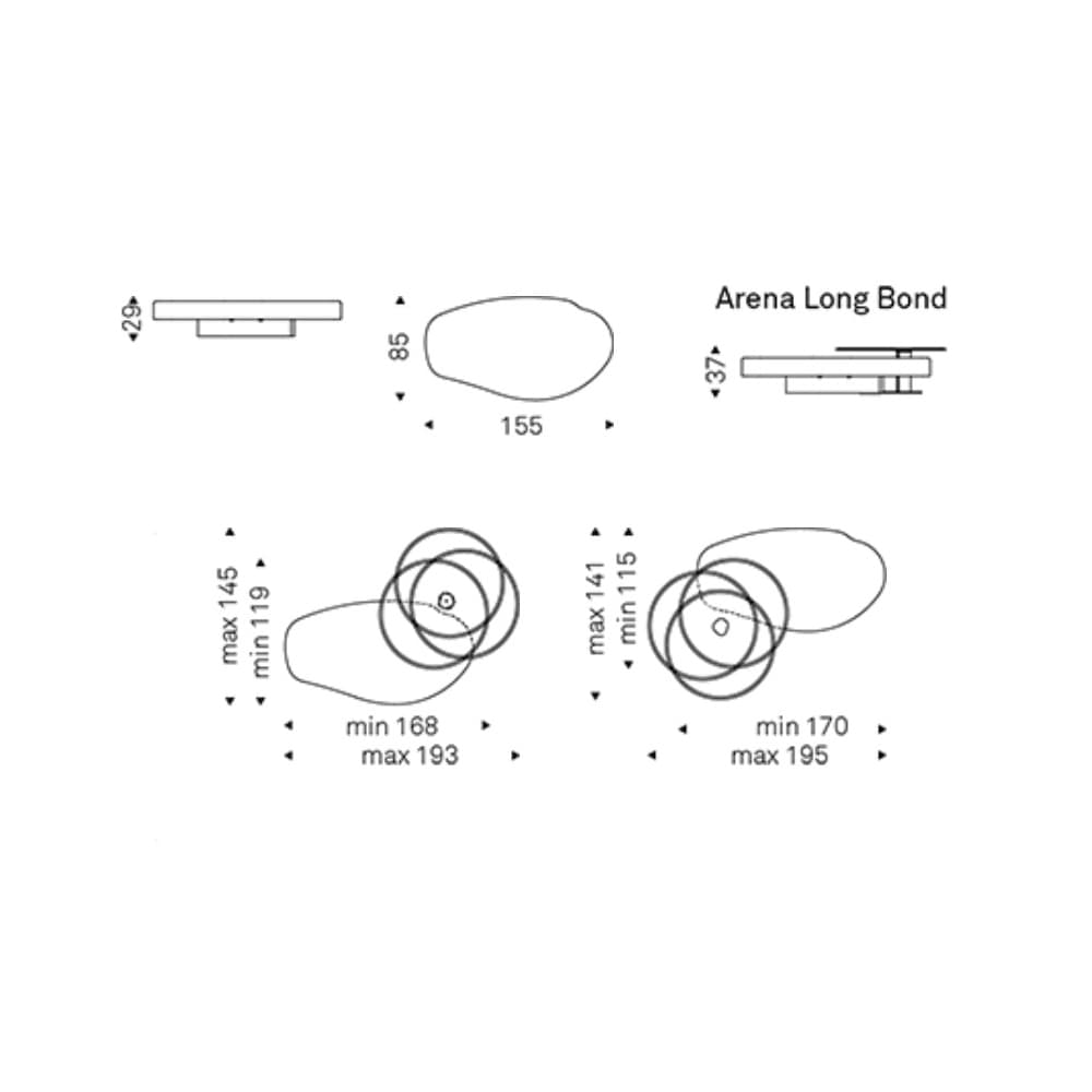 Technical drawing of Arena long coffee table by Cattelan Italia available at FCI London