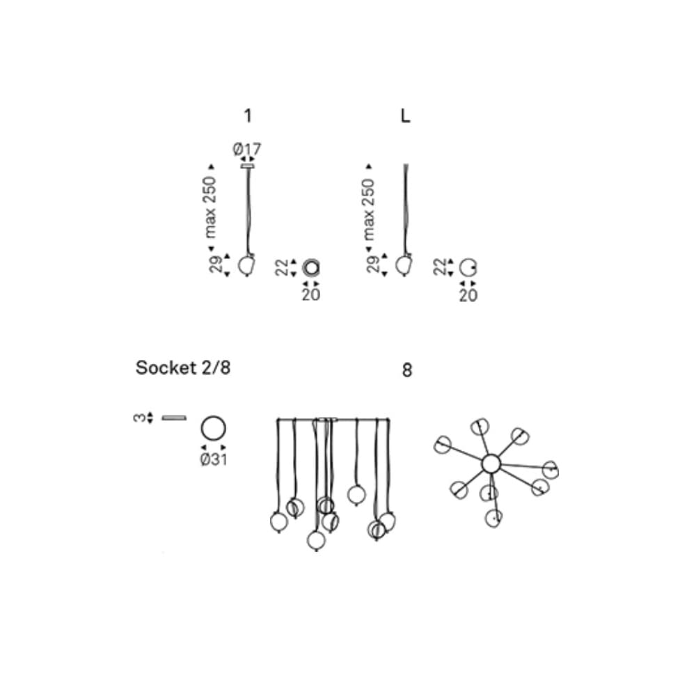 Technical image showing the design details of Cody ceiling lamp