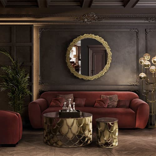 Koi Coffee Table by Brabbu inspired by fluid motion of koi fish with round aged brass base and sculptural curves