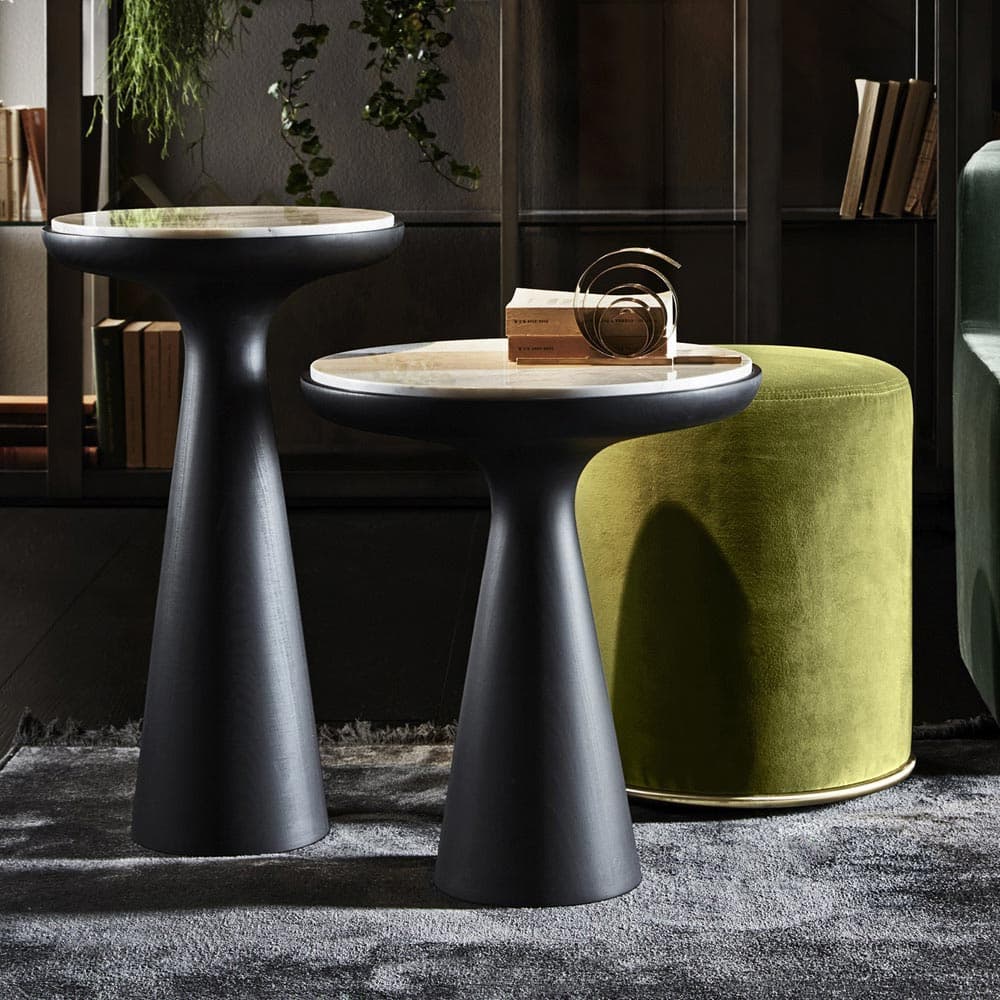Fante Coffee Table by Gallotti and Radice with conical solid wood base and smoked glass top